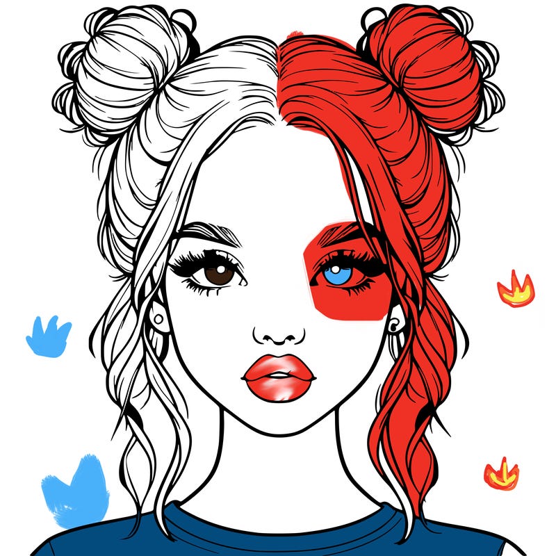 realistic girl with two buns in hair and lips