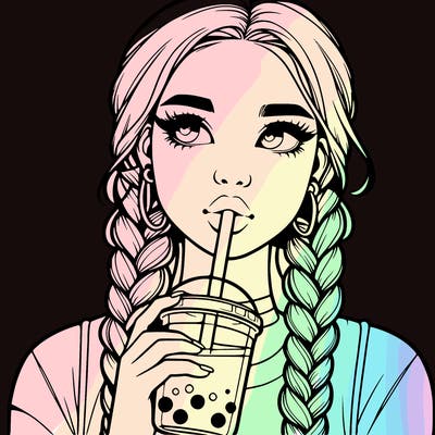 realistic girl with braided hair drinking boba