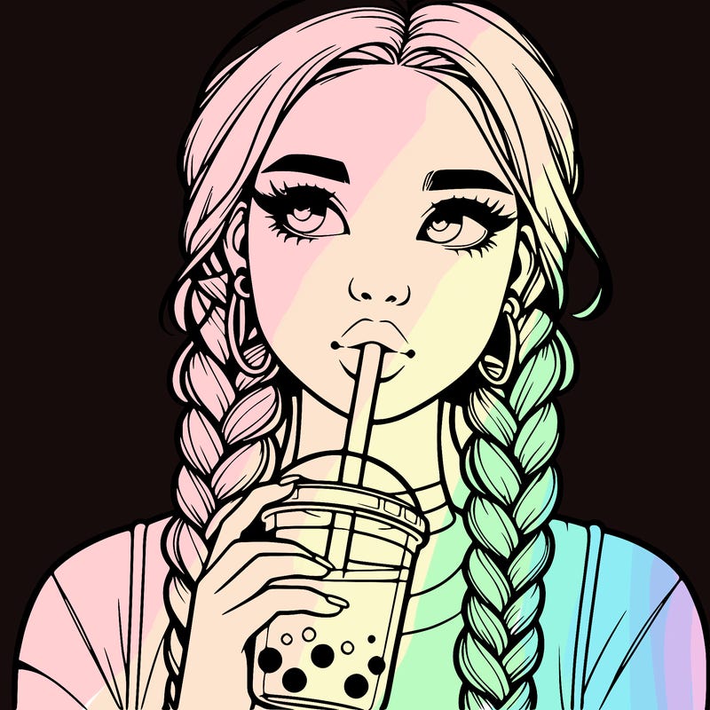 realistic girl with braided hair drinking boba
