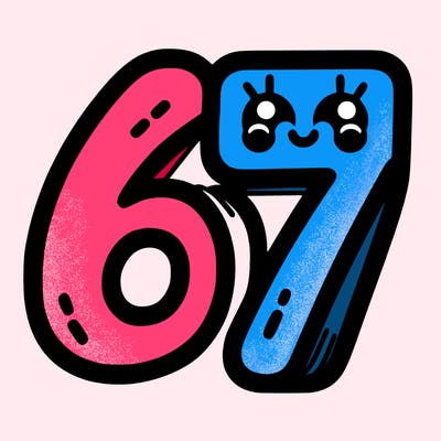 the numbers 67