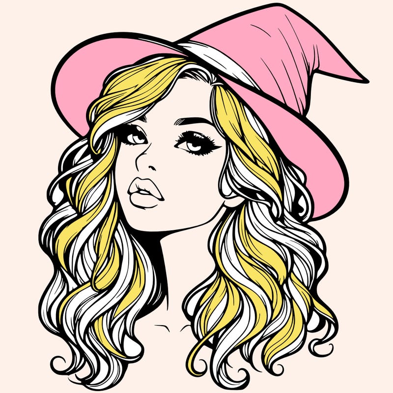 realistic witch girl with wavy hair and lips