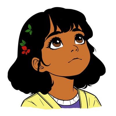 realistic girl looking up