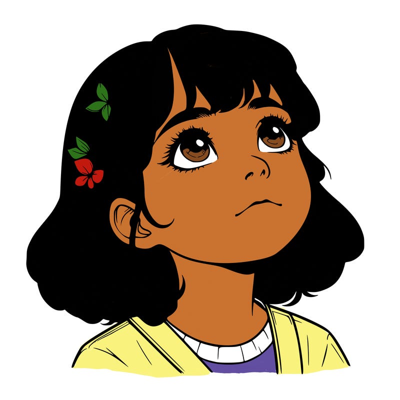 realistic girl looking up