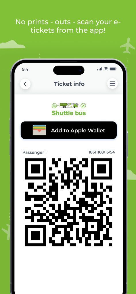Digital shuttle bus ticket with QR code and Apple Wallet integration in the flibco app