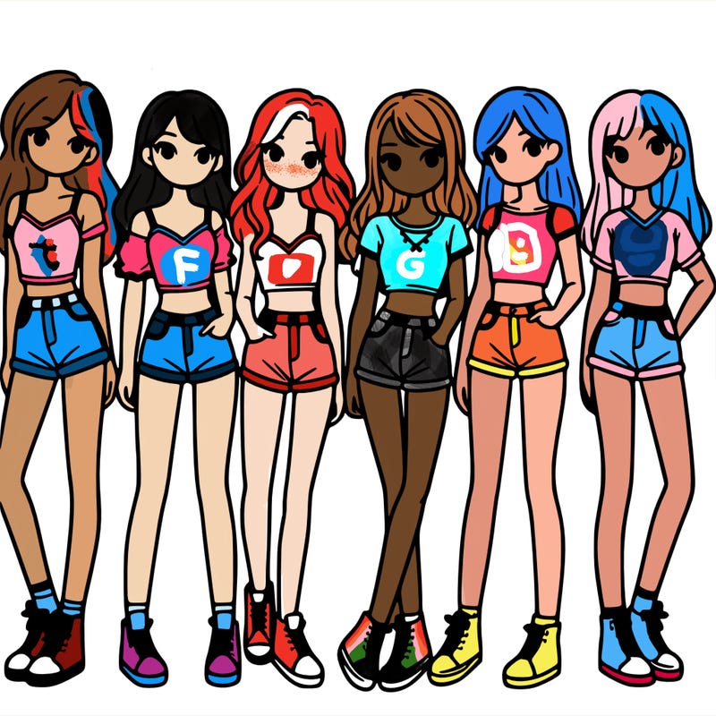 a group of girls wearing crop tops and shorts
