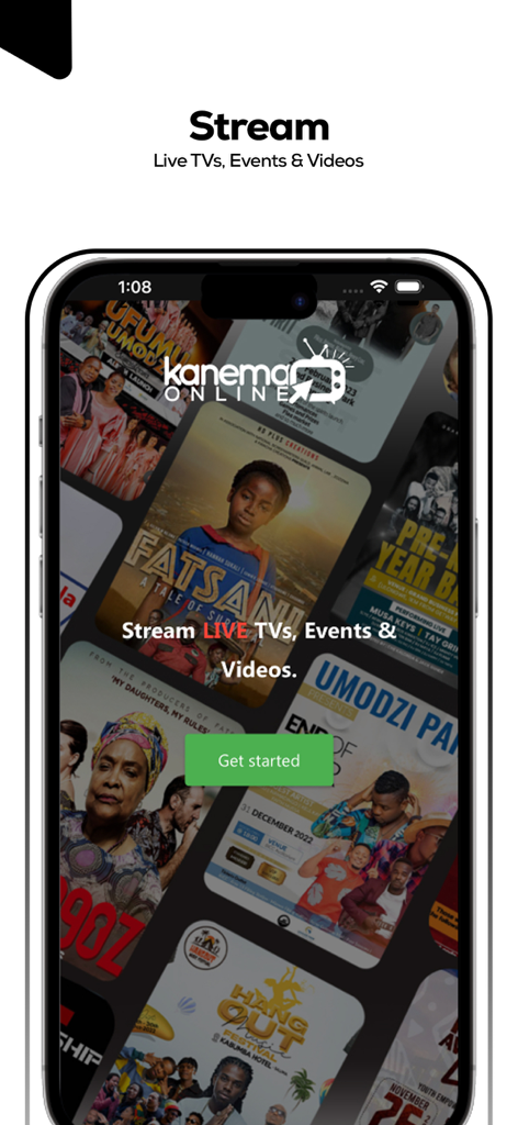 Kanema Online - Kanema Online app home screen for streaming live TV and movies