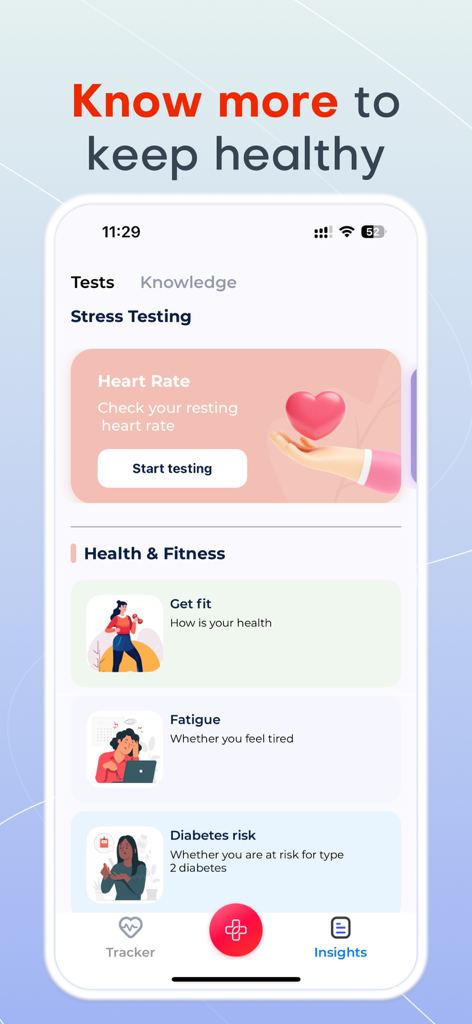 Impulse Heart Rate Monitor app showing heart rate stress testing and health categories