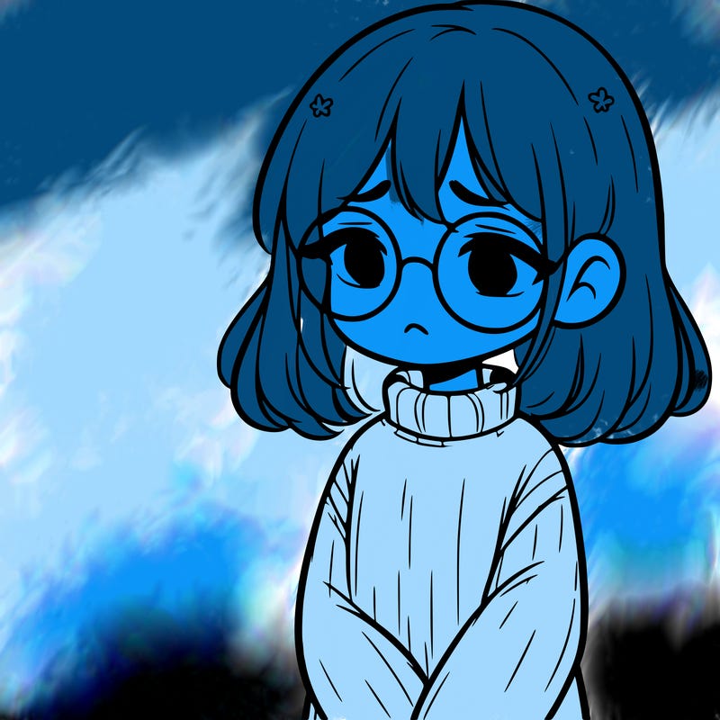 sad girl with glasses in a sweater
