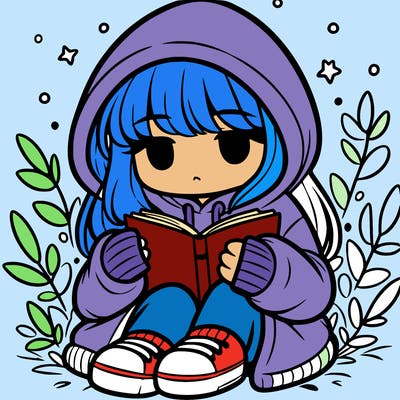 girl in oversized hoodie reading a book