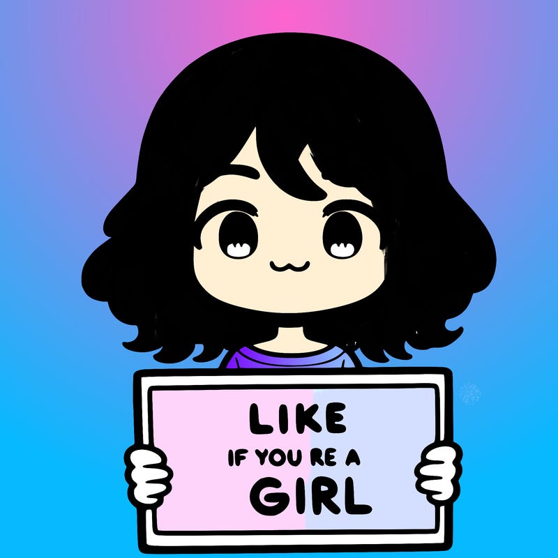 a cute girl holding a sign that says like if you’re a girl