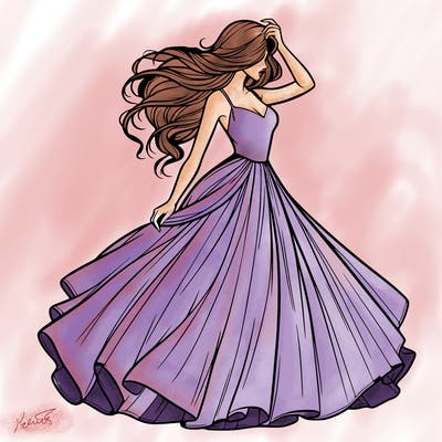 realistic woman with dress flowing in the wind