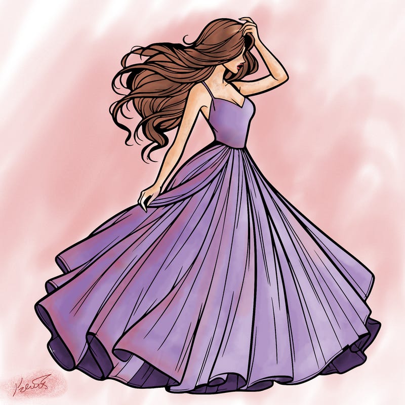 realistic woman with dress flowing in the wind