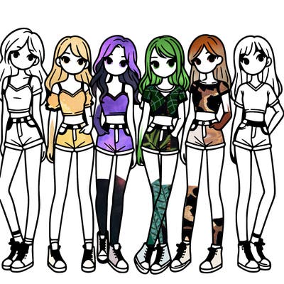 a group of girls wearing crop tops and shorts