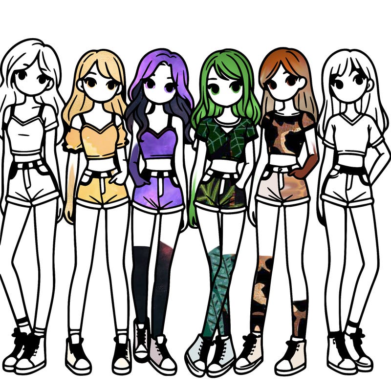 a group of girls wearing crop tops and shorts