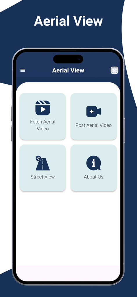 Hauptmenübildschirm der Live 3D-Luftbild-App mit Navigationsoptionen für Straßenansicht und Luftaufnahmen