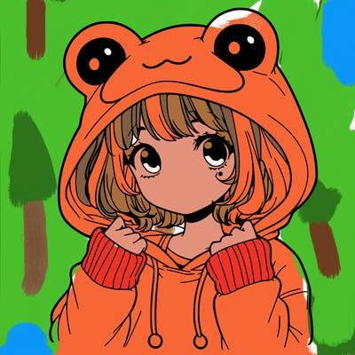 a cute teenage girl wearing a frog hoodie
