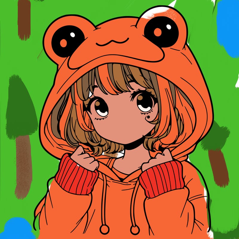 a cute teenage girl wearing a frog hoodie