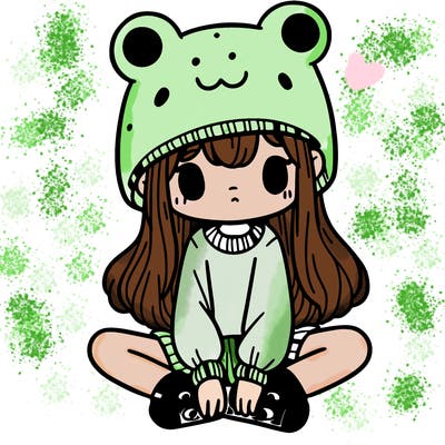 a girl wearing a frog hat and some frog socks