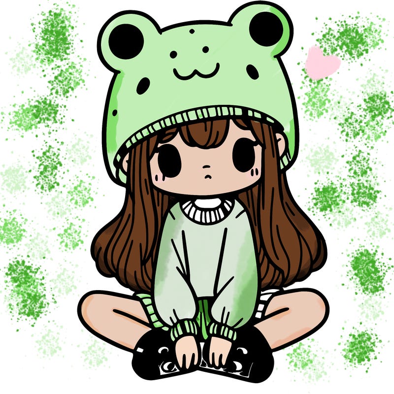 a girl wearing a frog hat and some frog socks