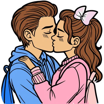 two teenagers kissing