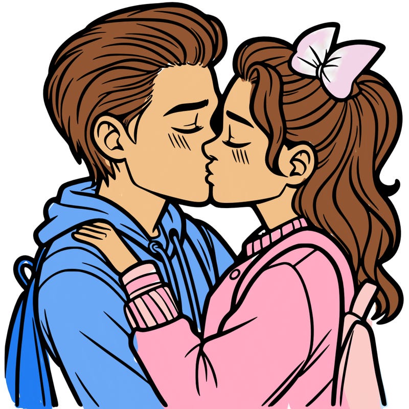 two teenagers kissing