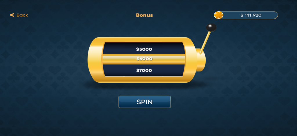 Let it Ride Poker Casino - Daily bonus spin screen in Let it Ride Poker Casino showing cash rewards