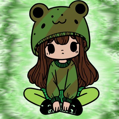 a girl wearing a frog hat and some frog socks