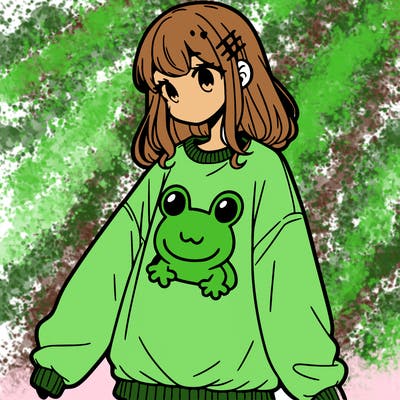 girl wearing frogging sweatshirt