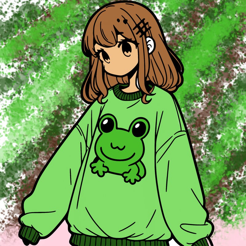 girl wearing frogging sweatshirt