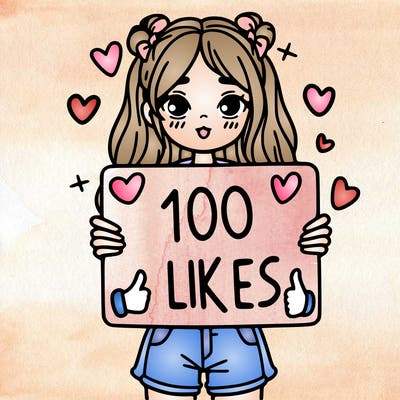 girl holding a sign saying 100 likes