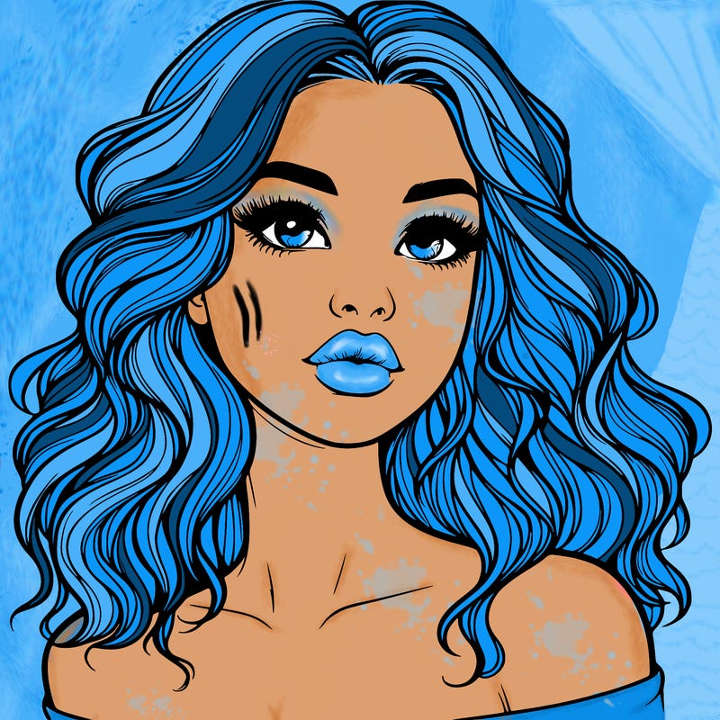 realistic girl with wavy hair and lips