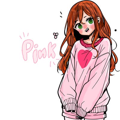 manga teen girl  in a sweater and baggy pants