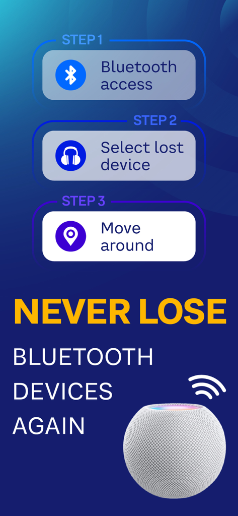 Find My Bluetooth Device. - Trois étapes simples pour trouver des appareils Bluetooth perdus à l'aide du radar de l'application