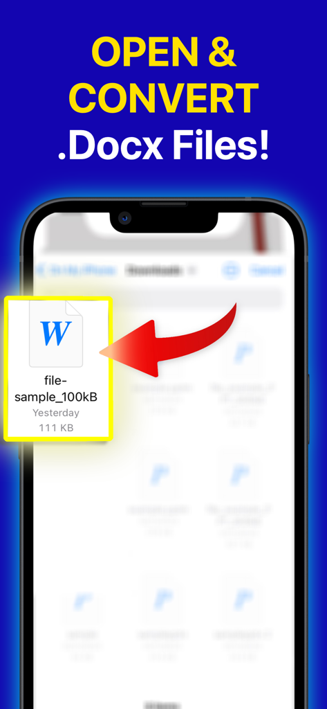 Tela de smartphone mostrando como abrir e converter arquivos Docx usando o aplicativo DOCX Reader