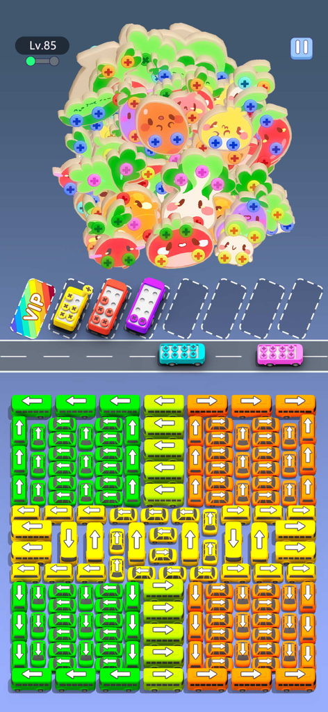 Screw Parking - Escape games - Gameplay of Screw Parking showing a parking lot jam and color matching screw puzzles