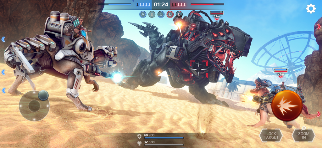 Jurassic Monster World 3D FPS - Action packed battle between mechanized dinosaurs in a desert arena from Jurassic Monster World 3D FPS