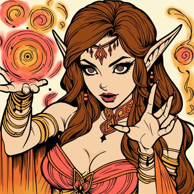 realistic scary beautiful elf sorceress casting spell