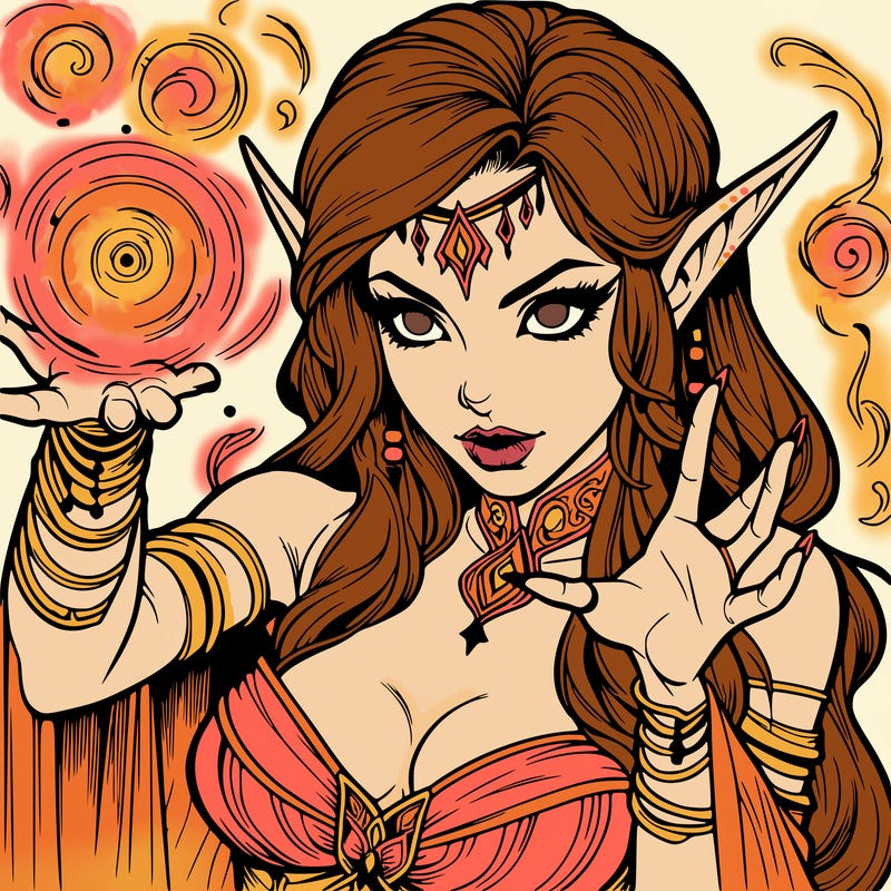 realistic scary beautiful elf sorceress casting spell