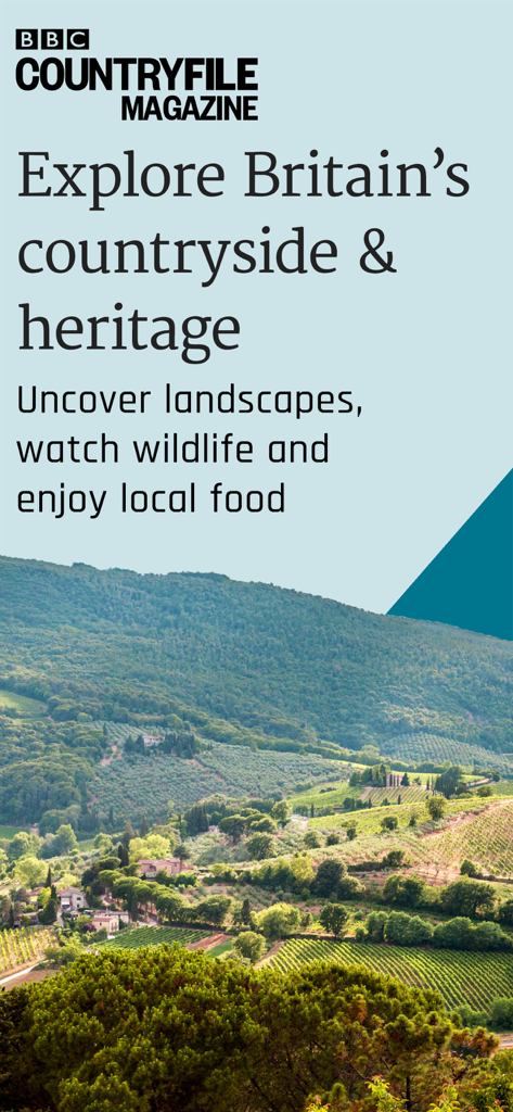 BBC Countryfile Magazine - A scenic view of the British countryside with rolling green hills and vineyards