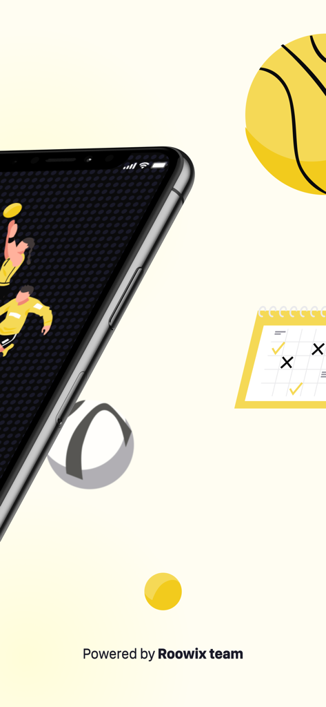 ImGame - ImGame app splash screen showing a smartphone with sports athletes and a calendar icon for team attendance