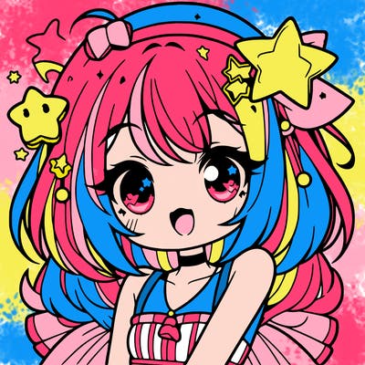 cute anime girl with star accessories