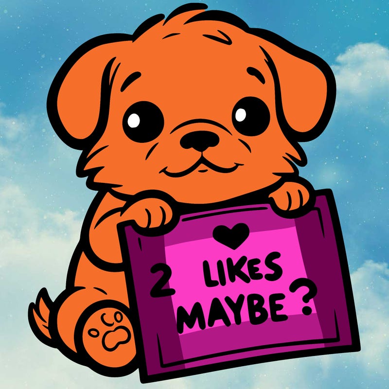 a puppy holding a sign that says 2 likes maybe?