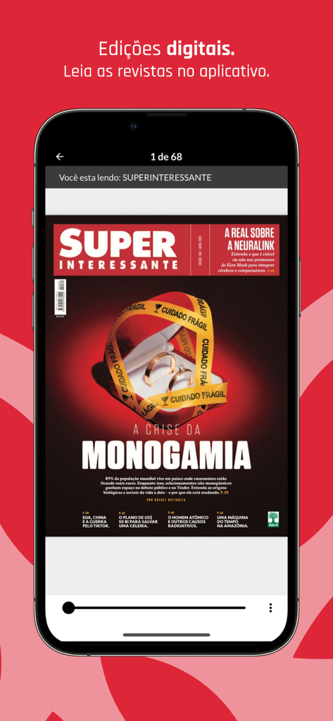 SUPERINTERESSANTE - Smartphone screen showing the digital edition of Superinteressante magazine with a cover story on monogamy