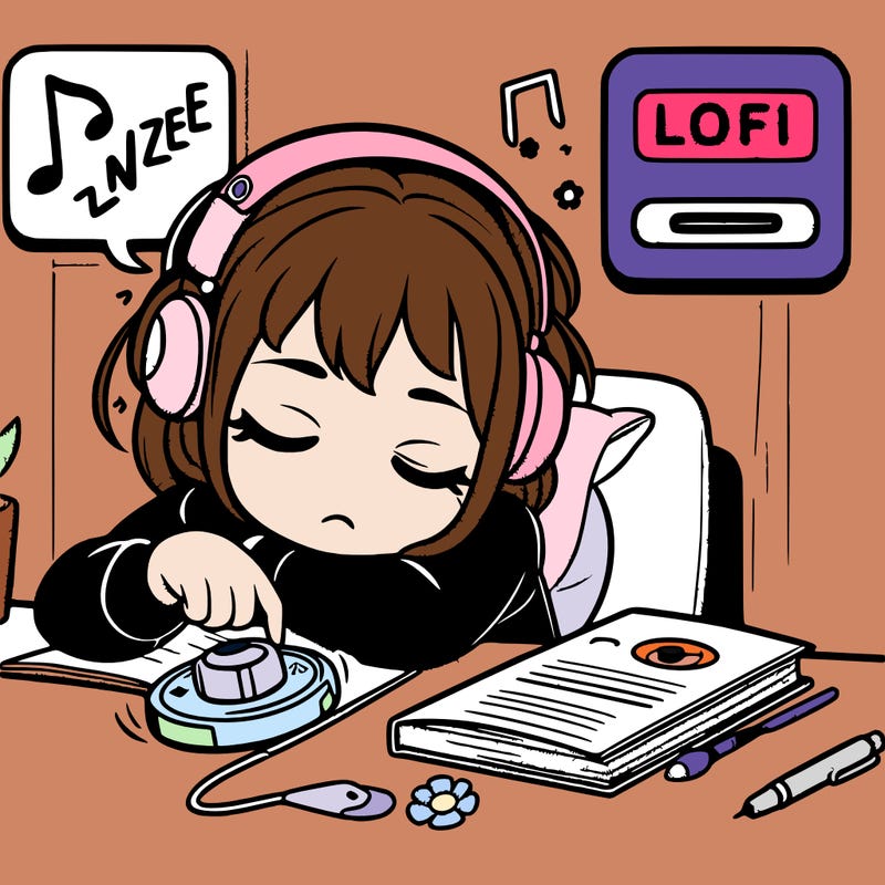 hit the snooze a girl so tried but listening to lofi studying