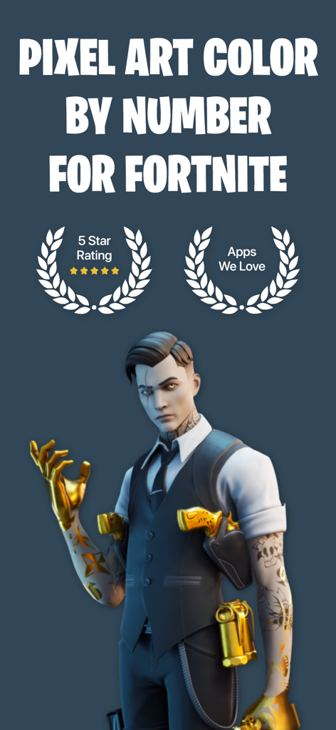 Pixelnite for Fortnite - Pixelnite for Fortnite pixel art color by number app featuring Midas character skin