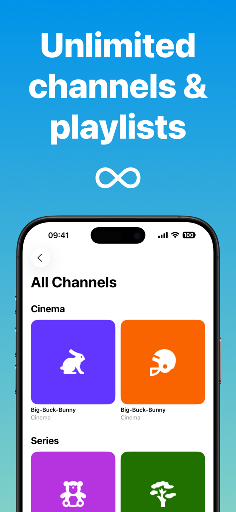 Channels Pro - IPTV Player - Channels Pro IPTV player interface showing unlimited channels and playlists on iPhone