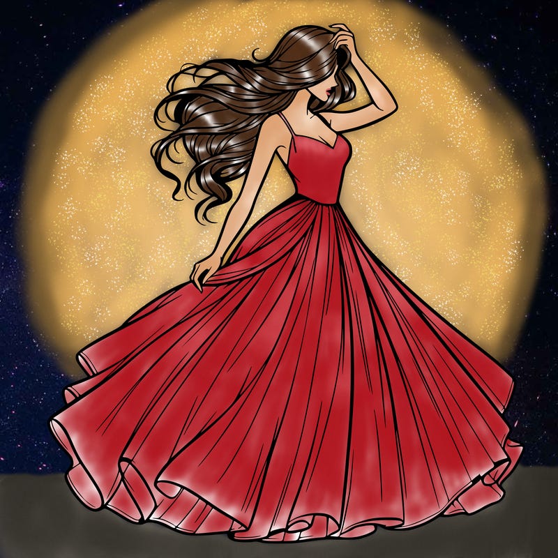 realistic woman with dress flowing in the wind