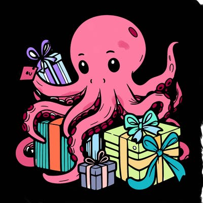 an octopus wrapping gifts