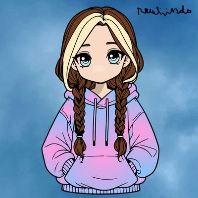 a realistic girl with a oversized hoodie and she has braids