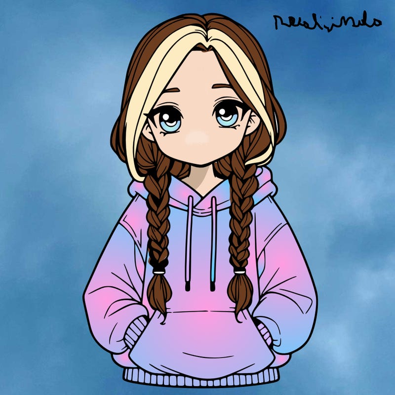 a realistic girl with a oversized hoodie and she has braids